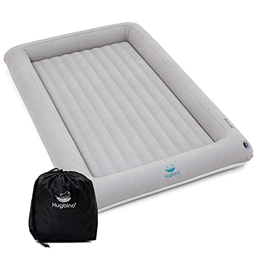 HUGBINO Portable Kids Air Mattress with Electric Pump - Inflatable Toddler Travel Bed with Sides, Perfect for Camping, Traveling, and Sleepovers - Includes removavle Blow up Mattress and Carry Bag