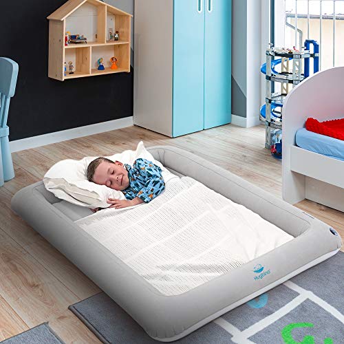 HUGBINO Portable Kids Air Mattress with Electric Pump - Inflatable Toddler Travel Bed with Sides, Perfect for Camping, Traveling, and Sleepovers - Includes removavle Blow up Mattress and Carry Bag