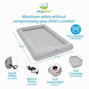 HUGBINO Portable Kids Air Mattress with Electric Pump - Inflatable Toddler Travel Bed with Sides, Perfect for Camping, Traveling, and Sleepovers - Includes removavle Blow up Mattress and Carry Bag