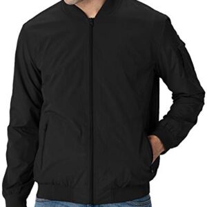 TBMPOY Men's Windproof Bomber Jackets Lightweight Track Jackets Spring Casual Windbreaker Outdoor Coat Black M