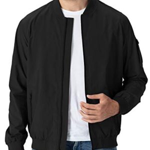 TBMPOY Men's Windproof Bomber Jackets Lightweight Track Jackets Spring Casual Windbreaker Outdoor Coat Black XL