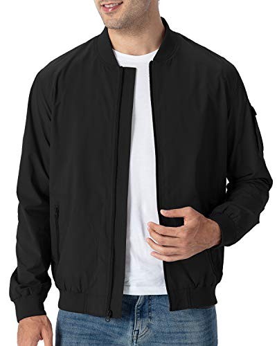 TBMPOY Men's Windproof Bomber Jackets Lightweight Track Jackets Spring Casual Windbreaker Outdoor Coat Black XL