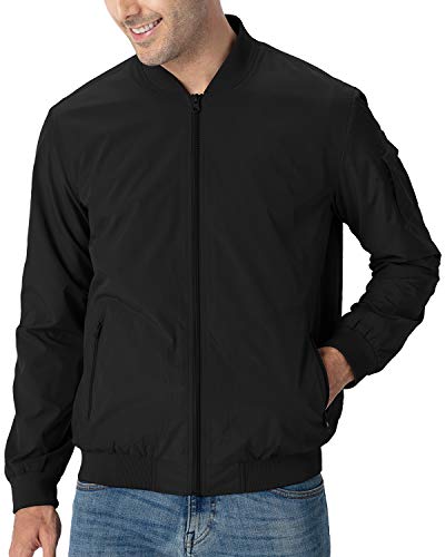 TBMPOY Men's Windproof Bomber Jackets Lightweight Track Jackets Spring Casual Windbreaker Outdoor Coat Black XL