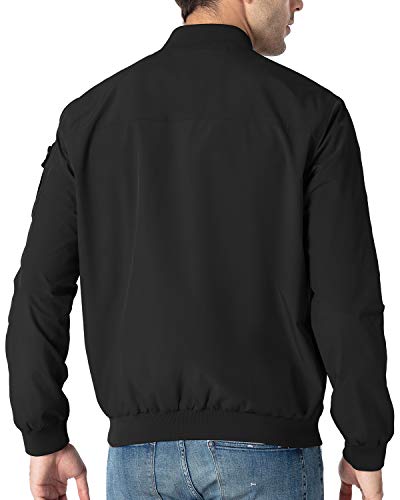 TBMPOY Men's Windproof Bomber Jackets Lightweight Track Jackets Spring Casual Windbreaker Outdoor Coat Black XL