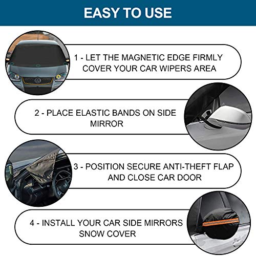 LADER Windshield Cover for Ice and Snow, Car Windshield Snow Cover, Windshield Frost Cover Ice Removal Wiper Protector, Windshield Snow Ice Cover with Magnetic Edges for Most Cars Trucks Vans and SUVs