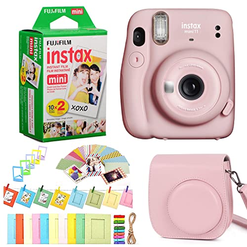 Fujifilm Instax Mini 11 Instant Camera + Fuji Instax Film 20 Shots + Protective Case + Frames Design Kit (Blush Pink)