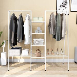 Albearing Metal Garment Rack Clothes Rack with Top Rod and Lower Storage Shelf Clothes Rack (White)