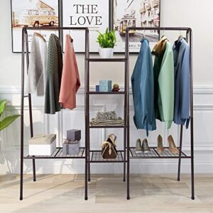 albearing metal garment rack clothes rack with top rod and lower storage shelf clothes rack (brown)