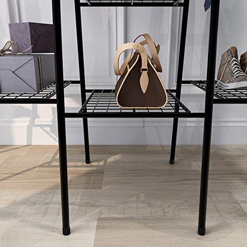 Albearing Metal Garment Rack Clothes Rack with Top Rod and Lower Storage Shelf Clothes Rack (Black)