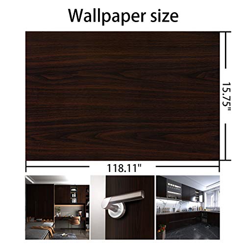 BAYYA Dark Brown Walnut Wood Grain Paper Waterproof Peel and Stick Wallpaper Black Walnut Decorative Furniture Sticker for Kitchen Cabinet Door Table Floor Shelf Drawer Liner Self-Adhesive Film