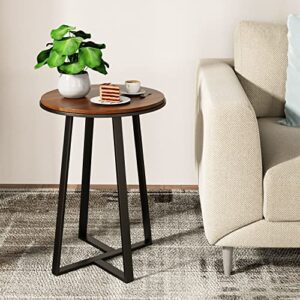 Dorriss Round Small End Table Walnut Color MDF Top,Metal Frame Black, Tall End Table for Bed Room,Coffee Tea End Table for Living Room(Walnut+Black)