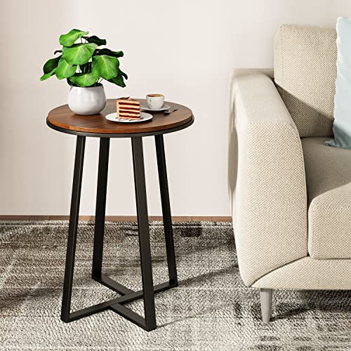 Dorriss Round Small End Table Walnut Color MDF Top,Metal Frame Black, Tall End Table for Bed Room,Coffee Tea End Table for Living Room(Walnut+Black)