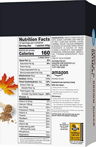 Amazon Brand - Happy Belly Instant Oatmeal, Maple & Brown Sugar, 1.51 Ounce (Pack of 10)