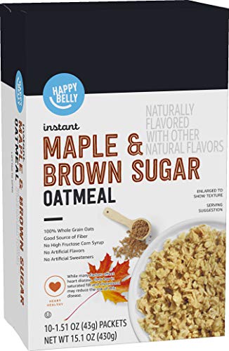 Amazon Brand - Happy Belly Instant Oatmeal, Maple & Brown Sugar, 1.51 Ounce (Pack of 10)