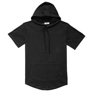 dubinik®short sleeve hoodie lightweight soft cotton moisture wicking kangaroo pocket short sleeve hoodie for men black