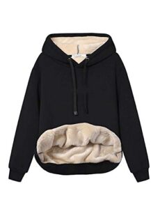 haellun womens casual winter warm fleece sherpa lined pullover hooded sweatshirt (black, large)