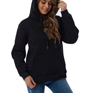 Haellun Womens Casual Winter Warm Fleece Sherpa Lined Pullover Hooded Sweatshirt (Black, Large)