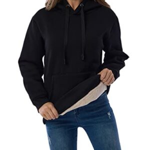 Haellun Womens Casual Winter Warm Fleece Sherpa Lined Pullover Hooded Sweatshirt (Black, Large)