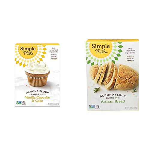 Simple Mills Almond Flour Baking Mix, Gluten Free Vanilla Cake Mix, Muffin pan ready, Made with whole foods & Almond Flour Baking Mix, Gluten Free Artisan Bread Mix, Made with whole foods