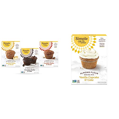 Simple Mills, Baking Mix Variety Pack, Banana Muffin & Bread, Chocolate Muffin & Cake, 3 Count & Almond Flour Baking Mix, Gluten Free Vanilla Cake Mix, Muffin pan ready