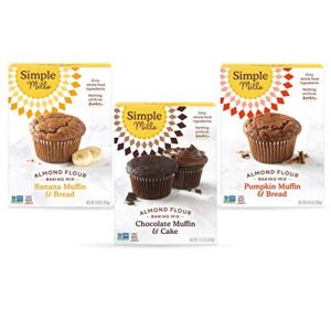 Simple Mills, Baking Mix Variety Pack, Banana Muffin & Bread, Chocolate Muffin & Cake, 3 Count & Almond Flour Baking Mix, Gluten Free Vanilla Cake Mix, Muffin pan ready