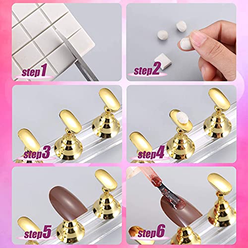 2 Set Acrylic Nail Practice Stand Magnetic Nail Tip Art Display Stand Holder Manicure Tool with Reusable Adhesive Putty Clay for Home Salon Makeup