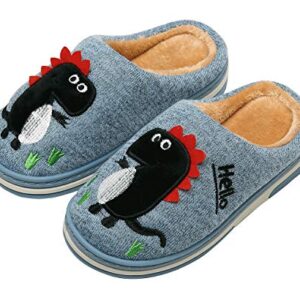 INMINPIN Boys Girls Cozy House Slippers Warm Plush Winter Cotton Slipper Kids Cute Dinosaur Indoor Shoes Non-Slip,Blue,1/2 Big Kid