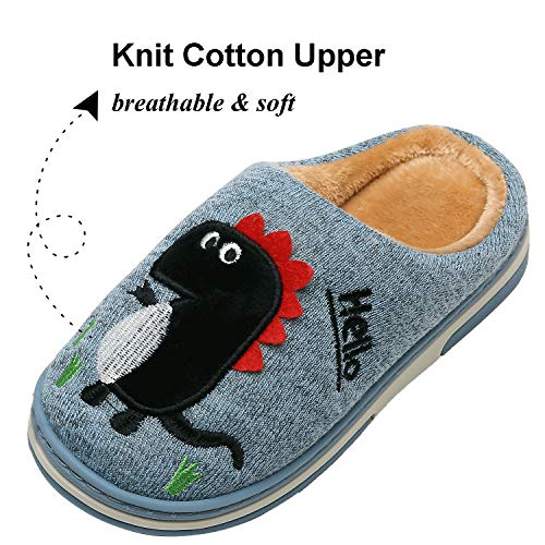 INMINPIN Boys Girls Cozy House Slippers Warm Plush Winter Cotton Slipper Kids Cute Dinosaur Indoor Shoes Non-Slip,Blue,1/2 Big Kid