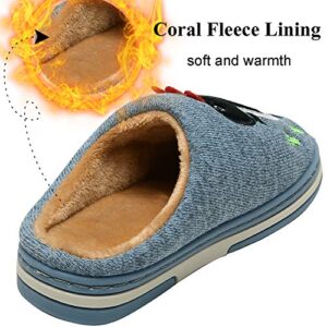 INMINPIN Boys Girls Cozy House Slippers Warm Plush Winter Cotton Slipper Kids Cute Dinosaur Indoor Shoes Non-Slip,Blue,1/2 Big Kid