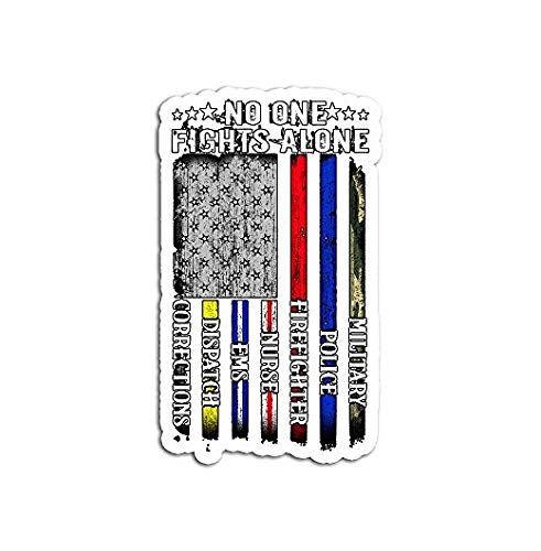 No One Fights Alone USA Flag Thin Line Military Police Nurse - Sticker Graphic - Auto, Wall, Laptop, Cell, Truck Sticker for Windows, Cars, Trucks