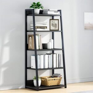 iotxy 5 tier open bookshelf - steel and wood display stand, 50cm width floor-standing bookcase, black