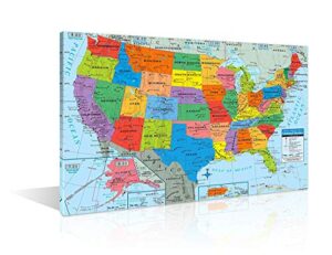 general america map wall art painting detailed usa map pictures print on canvas art the picture for home modern decoration single panel modern wall decor stretched and framed ready to hang(12"wx18"h)