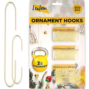 300 pack ornament hooks for christmas – essential christmas ornament hangers – perfect xmas ornament hangers for christmas tree decoration (gold)