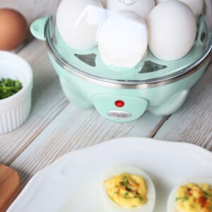 Elite Gourmet EGC007M Rapid Egg Cooker, 7 Easy-To-Peel, Hard, Medium, Soft Boiled Eggs, Poacher, Omelet Maker, Auto Shut-Off, Alarm, 16-Recipe Booklet, Mint