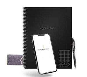rocketbook matrix graph notebook - eco-friendly reusable notebook with 1 pilot frixion pen & 1 microfiber cloth included - black, letter size (8.5" x11") (mtx-l-k-a)