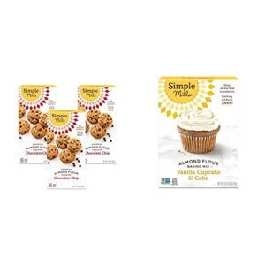 simple mills almond flour chocolate chip cookies, gluten free and delicious crunchy cookies, organic coconut oil, 3 count (packaging may vary) & almond flour baking mix, gluten free vanilla cake mix