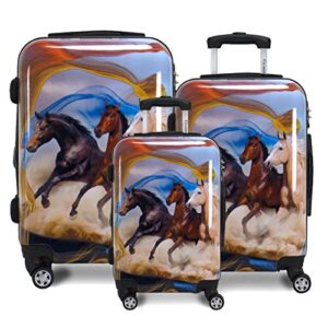 chariot printed expandable hardside spinner luggage set, mustang horse, 3-piece (20/24/28)
