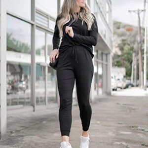 PRETTYGARDEN Women's 2023 Fall Two Piece Outfit Long Sleeve Crewneck Pullover Tops And Long Pants Tracksuit (Black,Medium)