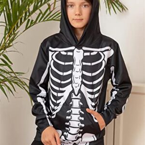 Enlifety Young Kids Scary Skeleton Sweatshirts Boys Girls Long Sleeve Skull Hoodies Halloween Costume Pullover Hoody with Pocket for Winter Fall Size 8 9 10 11