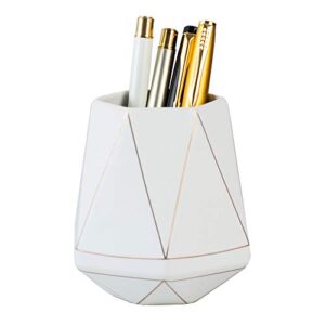 yosco ceramic desk cute pen holder stand gold line pencil cup pot desk organizer makeup brush holder (white)