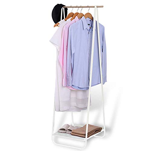 JEFEE Narrow Clothes Rack - Simple Garment Rack with Shelf 1-Tier Coat Clothing Organizer Storage for Small Space, Entryway, Bedroom, White…