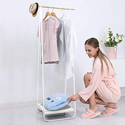 JEFEE Narrow Clothes Rack - Simple Garment Rack with Shelf 1-Tier Coat Clothing Organizer Storage for Small Space, Entryway, Bedroom, White…