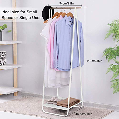 JEFEE Narrow Clothes Rack - Simple Garment Rack with Shelf 1-Tier Coat Clothing Organizer Storage for Small Space, Entryway, Bedroom, White…