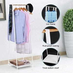 JEFEE Narrow Clothes Rack - Simple Garment Rack with Shelf 1-Tier Coat Clothing Organizer Storage for Small Space, Entryway, Bedroom, White…