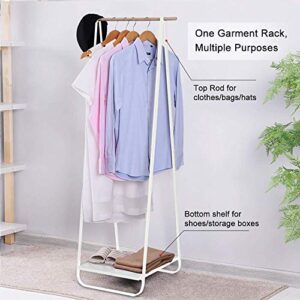 JEFEE Narrow Clothes Rack - Simple Garment Rack with Shelf 1-Tier Coat Clothing Organizer Storage for Small Space, Entryway, Bedroom, White…