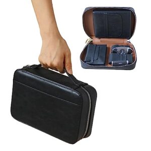 amancy luxury black leather 5 holder cigar humidor case,elegant cigar bag pouch with several inner accessory pockets, specialized cigar cutter and lighter contained