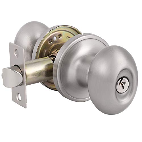 Probrico Keyed Entry Door Knobs with Lock & Keys Oval Egg Door Handles Brushed Nickel Finish Exterior Front Door Lockset Stainless Steel Fir for Entrance Door 1 Pack