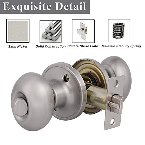 Probrico Keyed Entry Door Knobs with Lock & Keys Oval Egg Door Handles Brushed Nickel Finish Exterior Front Door Lockset Stainless Steel Fir for Entrance Door 1 Pack