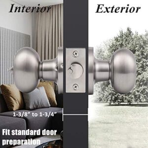 Probrico Keyed Entry Door Knobs with Lock & Keys Oval Egg Door Handles Brushed Nickel Finish Exterior Front Door Lockset Stainless Steel Fir for Entrance Door 1 Pack