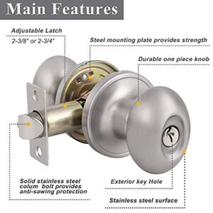 Probrico Keyed Entry Door Knobs with Lock & Keys Oval Egg Door Handles Brushed Nickel Finish Exterior Front Door Lockset Stainless Steel Fir for Entrance Door 1 Pack